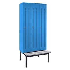 Spind Berlin 1 Sitzbank, 3 Abteile, lichtblau, B 900 mm, untergebaut, Kunststoff.