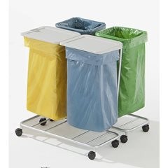Wertstoff-Müllsackständer ohne Deckel, für Volumen 4 x 70 l, Fahrgestell, Edelstahl.