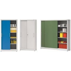 Schiebetürschrank Höhe 1950 mm, mit 4 Fachböden, Breite 1000 mm, Tiefe 500 mm, Türen lichtgrau RAL 7