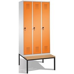 EVOLO Garderobenschrank, mit Sitzbank, 3 Abteile, Abteilbreite 300 mm, lichtgrau