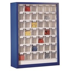 Klappkasten-Hängeschrank, HxBxT 910 x 665 x 250 mm, mit 42 Kästen, Gehäuse enzianblau.