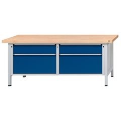 Werkbank mit XL/XXL-Schubladen, Gestellbauweise, Breite 2000 mm, 4 Schubladen, Buchemassivplatte, Fr
