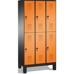 EVOLO Garderobenschrank, doppelstöckig, mit Füßen, 3 Abteile, je 2 Fächer, Abtei