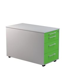Schubladencontainer auf Rollen, HxT 520 x 800 mm, 3 Materialschübe, alusilber / gelbgrün / alusilber