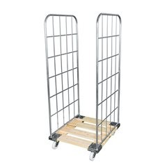 Rollbehälter mit Holz-Rollplatte, 2-seitig, BxT 724 x 810 mm, Nutzhöhe 1650 mm.