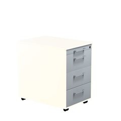 Schubladencontainer auf Rollen, HxT 570 x 600 mm, 3 Schubladen, reinweiß / alusilber / reinweiß.