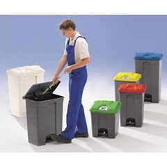 Treteimer, Volumen 90 l, BxHxT 505 x 790 x 410 mm, grau, Deckel blau.