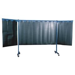 Schweißer-Schutzwand fahrbar, 3-teilige Ausführung, HxB 1930 x 3800 mm, mit Lamellenvorhang, rot.