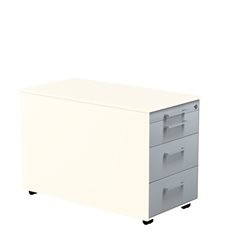 Schubladencontainer auf Rollen, HxT 520 x 800 mm, 3 Materialschübe, reinweiß / alusilber / reinweiß.