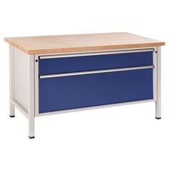 Werkbank, Gestellbauweise Serie V, 2 XXL-Schubladen, Buche massiv, Vollauszug.