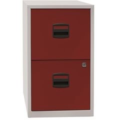 Hängeregistraturschrank PFA, 2 Schübe, lichtgrau / kardinalrot.