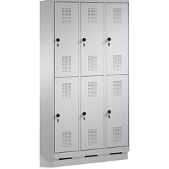 EVOLO Garderobenschrank, doppelstöckig, mit Sockel, 3 Abteile, je 2 Fächer, Abte