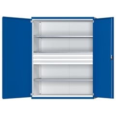 Schwerlastschrank JUMBO mit 3 Fachböden, 3 Schubladen à 120 mm, HxBxT 1950 x 1484 x 690 mm.
