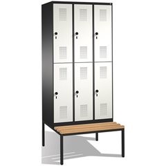 EVOLO Garderobenschrank, doppelstöckig, mit Sitzbank, 3 Abteile, je 2 Fächer, Ab