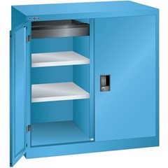 Flügeltürenschrank, 2 Fachböden, Breite 1000 mm, 1 Schublade, lichtgrau.