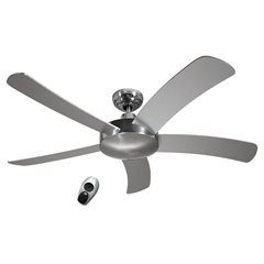 Deckenventilator FALCETTO, mit Fernbedienung, Lack alusilber / Alu poliert.