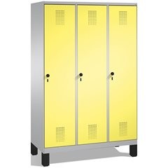 EVOLO Garderobenschrank, mit Füßen, 3 Abteile, Abteilbreite 400 mm, weißaluminiu