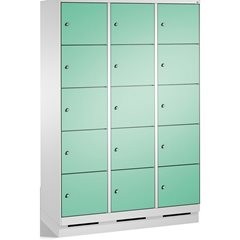 EVOLO Fächerschrank, mit Sockel, 3 Abteile, je 5 Fächer, Abteilbreite 400 mm, li