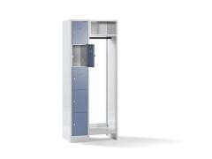 Schließfach-Garderobensystem Dresden, 5 Fächer, 1 Garderobe, B 750 mm, lichtgrau / taubenblau.