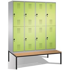 EVOLO Garderobenschrank, doppelstöckig, mit Sitzbank, 4 Abteile, je 2 Fächer, Ab