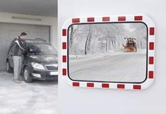 Verkehrsspiegel aus Acrylglas, mit eisfreier Oberfläche, Spiegelmaße BxH 600 x 400 mm.