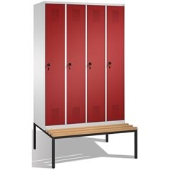 EVOLO Garderobenschrank, mit Sitzbank, 4 Abteile, Abteilbreite 300 mm, lichtgrau