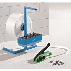 Umreifungs-Set, PET-Kraftband gewebt, Spanngerät, tragbarer Abroller, Metallklemmen, Band, Bandbreit