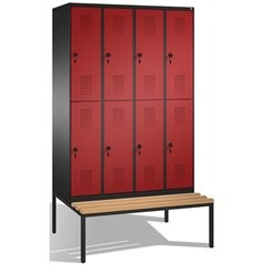 EVOLO Garderobenschrank, doppelstöckig, mit Sitzbank, 4 Abteile, je 2 Fächer, Ab