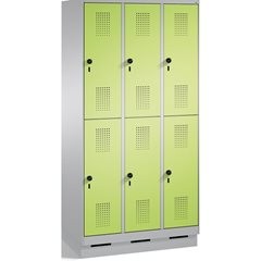 EVOLO Garderobenschrank, doppelstöckig, mit Sockel, 3 Abteile, je 2 Fächer, Abte