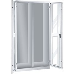 Sichtfensterschrank, HxBxT 1950 x 1000 x 580 mm, mit Trennwand, lichtgrau.