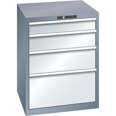 Schubladenschrank, 4 Schubladen, BxTxH 717 x 725 x 850 mm, grau metallic / lichtgrau, Schubladentrag