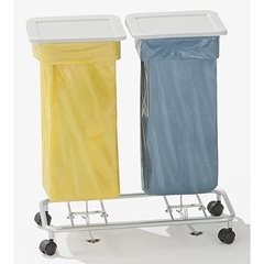 Wertstoff-Müllsackständer ohne Deckel, für Volumen 2 x 70 l, Fahrgestell, Edelstahl.