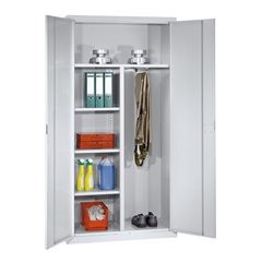 Putzmittelschrank, 1 Hutablage, 3 Fachböden, 1 Kleiderstange, lichtgrau.