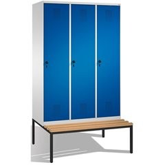 EVOLO Garderobenschrank, mit Sitzbank, 3 Abteile, Abteilbreite 400 mm, lichtgrau
