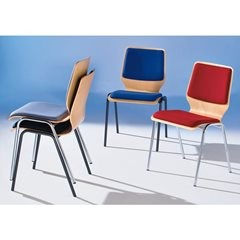 Holzschalenstuhl NUKI, gepolstert, Gestell verchromt, VE 4 Stk, Polster rot.