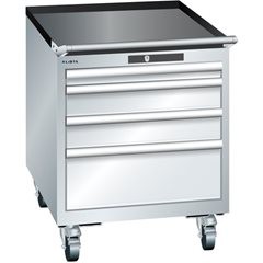Schubladenschrank, Breite 564 mm, fahrbar, 4 Schubladen, HxT 723 x 725 mm, lichtgrau.