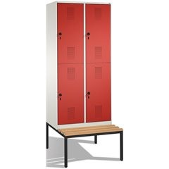 EVOLO Garderobenschrank, doppelstöckig, mit Sitzbank, 2 Abteile, je 2 Fächer, Ab