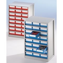 Schubladenmagazin, Gehäuse-Traglast 240 kg, HxBxT 862 x 600 x 417 mm, 24 Schubladen, Schubladen blau