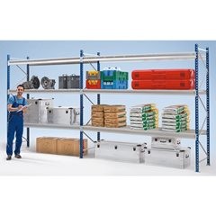 Schwerlast-Großfachregal mit Stahlauflagen, Rahmenfarbe blau, HxBxT 2496 x 2410 x 600 mm, Grundregal