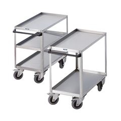 Edelstahl-Transportwagen, LxB 900 x 500 mm, Gesamthöhe 915 mm, Tragfähigkeit 350 kg.