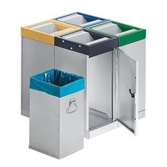 Wertstoffsammelsystem mit Flügeltür, Volumen 70 l, graualu, 4-fach-Sammler.