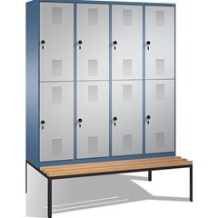 EVOLO Garderobenschrank, doppelstöckig, mit Sitzbank, 4 Abteile, je 2 Fächer, Ab