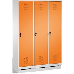 EVOLO Garderobenschrank, mit Sockel, 3 Abteile, Abteilbreite 400 mm, lichtgrau /