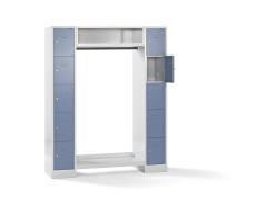 Schließfach-Garderobensystem Dresden, 2 Abteile, 1 Garderobe, B 1470 mm, lichtgrau / taubenblau.