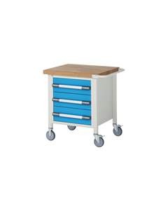 Fahrbare Werkbank Serie 8000, Gestellbauweise, 3 Schubladen, Ablageboden, BxT 2000 x 700 mm.