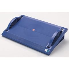 Fußstütze aus Kunststoff, stufenlos verstellbar, blau.