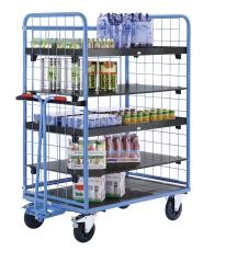 Etagenwagen, Drahtgitter dreiseitig, Tragfähigkeit 500 kg, Vollgummireifen, Ladefläche LxB 1175 x 75