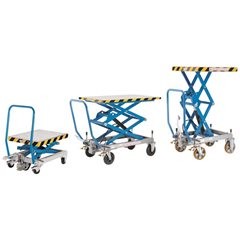 Doppelscheren-Hubtischwagen, Tragfähigkeit 500 kg, Hubbereich 510 - 1800 mm, Vollgummireifen.