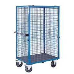 Etagenwagen, Gitterwand einhängbar, ohne Etagenböden, lichtblau.