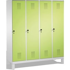 EVOLO Garderobenschrank, mit Füßen, 4 Abteile, Abteilbreite 400 mm, lichtgrau /